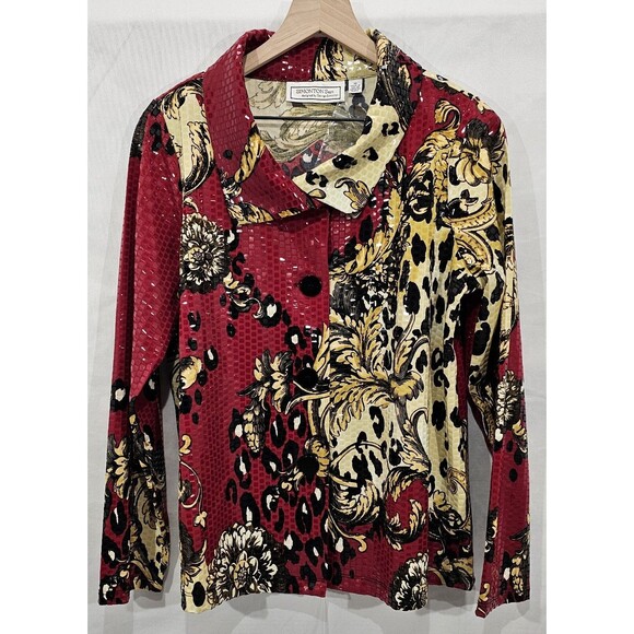 Simonton Says Womens Paillette Jacket Baroque Leopard Shiny Red Maximalist Art M - Picture 1 of 16